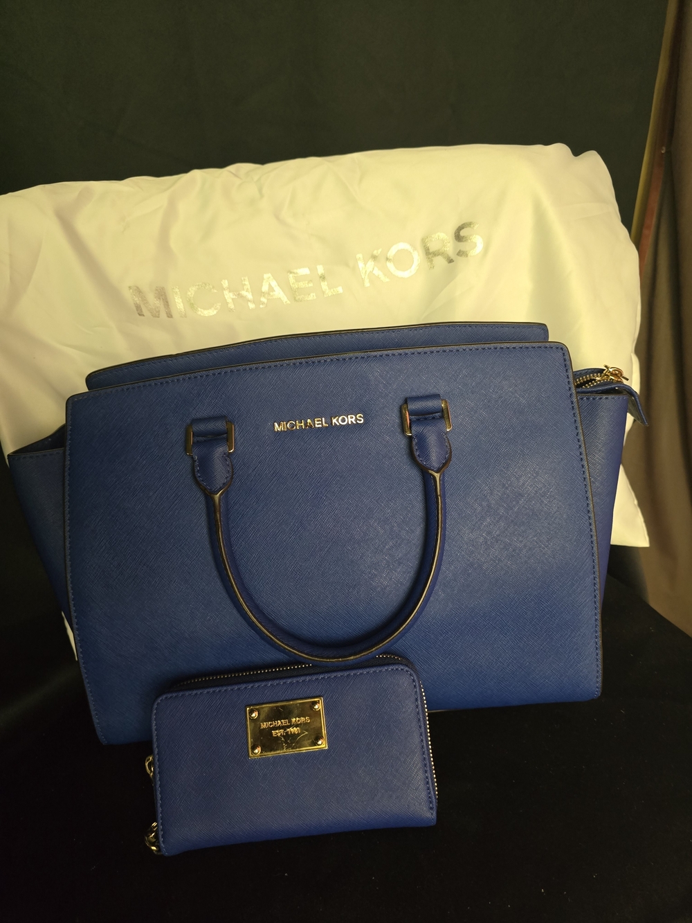 Michael Kors Royal Blue Saffiano Satchel with Matching Wallet